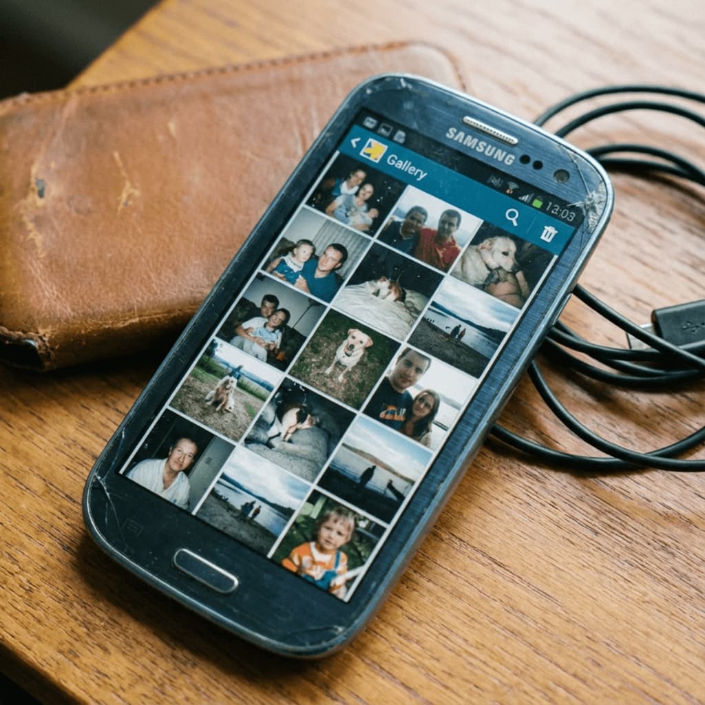 Old Samsung phone displaying a gallery of cherished family memories